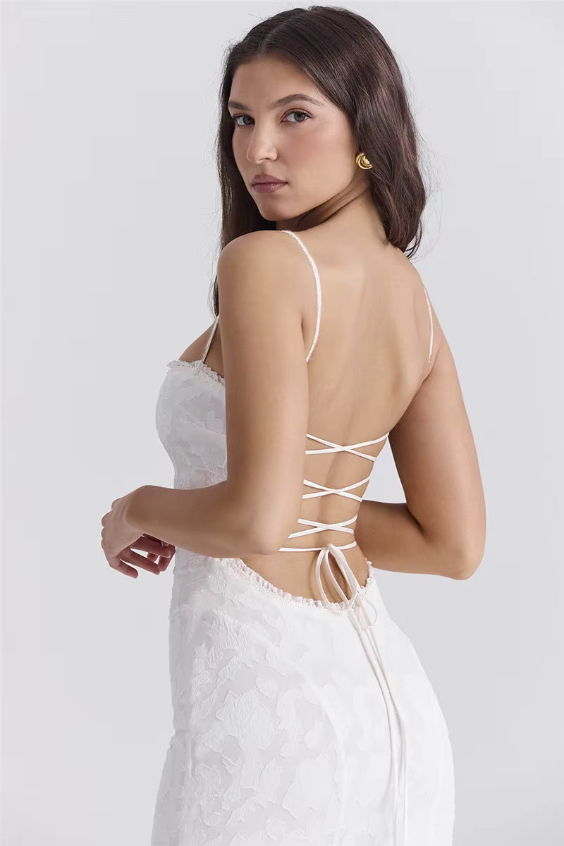 Backless Lace-Up Maxi Bodycon Dress