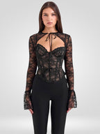 Sheer Lace Flare Sleeve Club Top