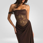 One-Shoulder Lace Maxi Dress