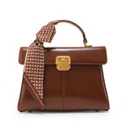Luxury Genuine Leather Crossbody Bag – Versatile Messenger Handbag with Scarf Decor for Women