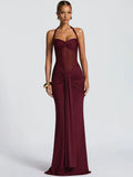 Halter Backless Maxi Dress – Sexy Ruched Off-Shoulder Bodycon Clubwear for Women