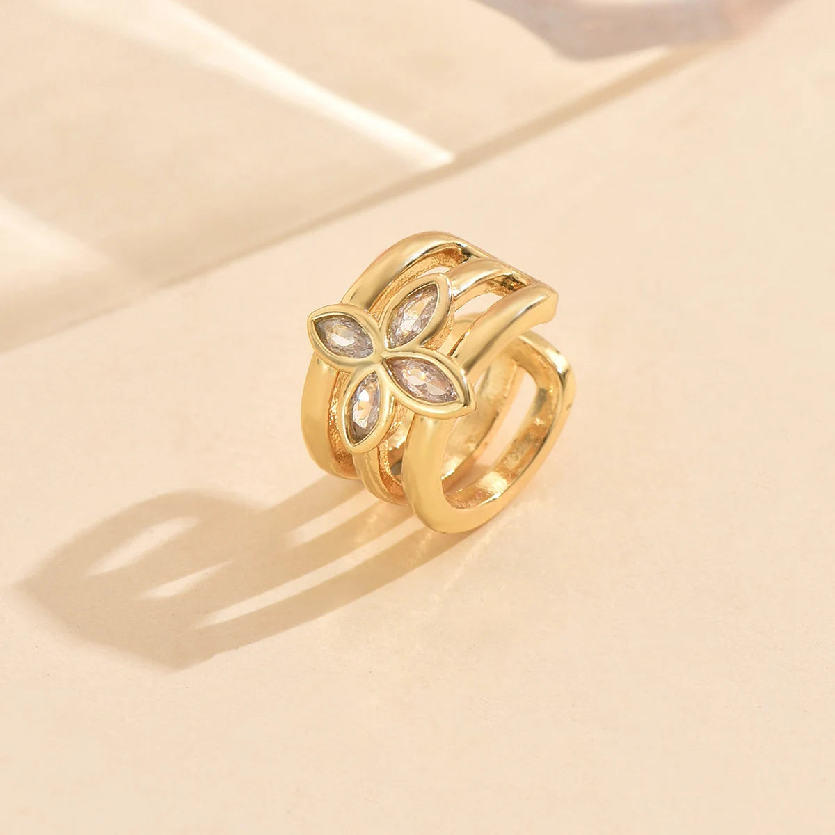 3pcs Gold Zircon Clip-On Earrings Set for Women – Non-Piercing Cuff Style, Trendy Geometric Design