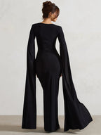 Elegant Long Cape Sleeve Maxi Dress