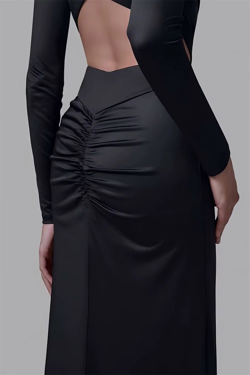 Premium Turtleneck Backless Split Maxi Dress