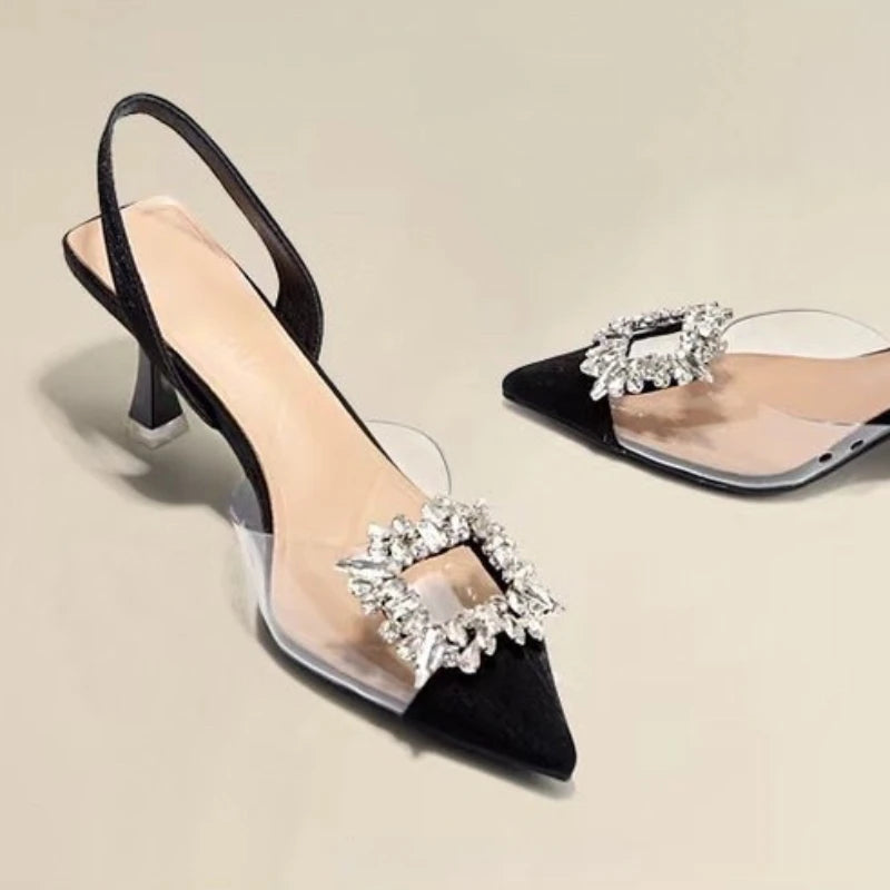 Escarpins à bout pointu en cristal – Talons hauts avec talon sculpté unique