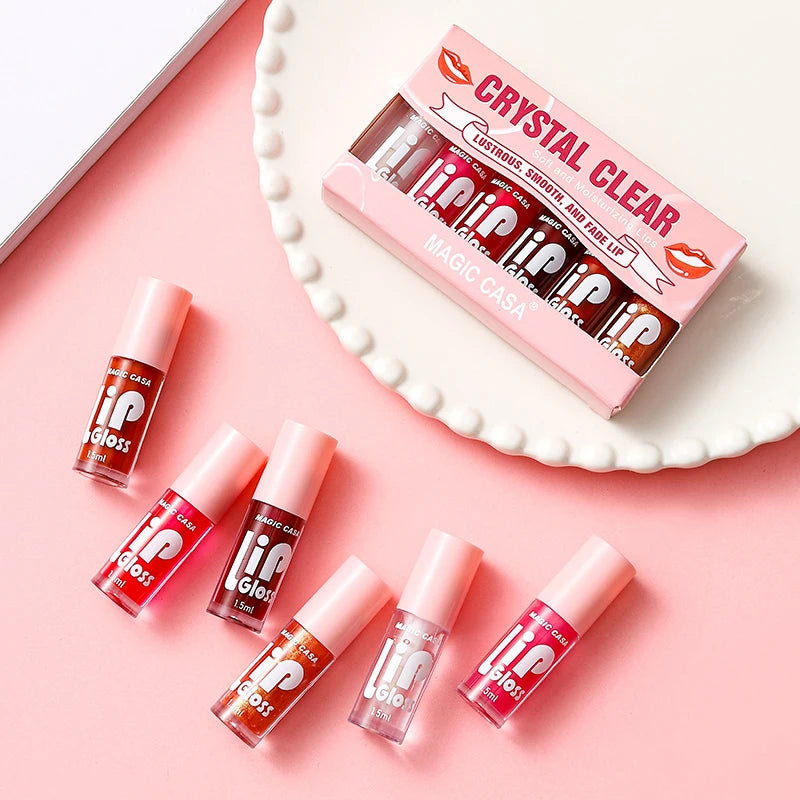 MAGIC CASA 6-Piece Jelly Lip Oil Set – Plumping & Hydrating Gloss with Long-Lasting Shine | 9ml Each