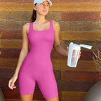 Seamless Square Neck Fitness Jumpsuit – Quick-Dry Threaded Yoga Romper