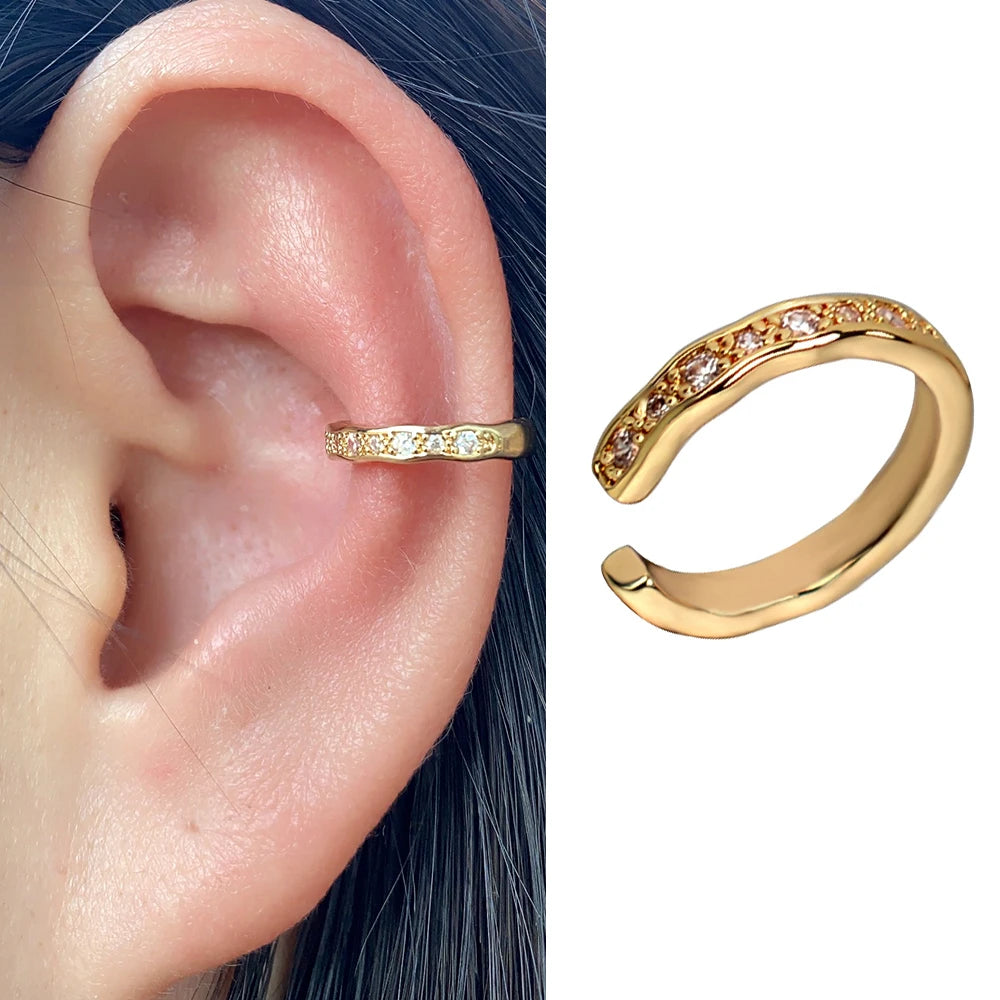 1pc Rainbow CZ Clip-On Ear Cuff – Non-Piercing Geometric Wrap Earring for Women & Girls
