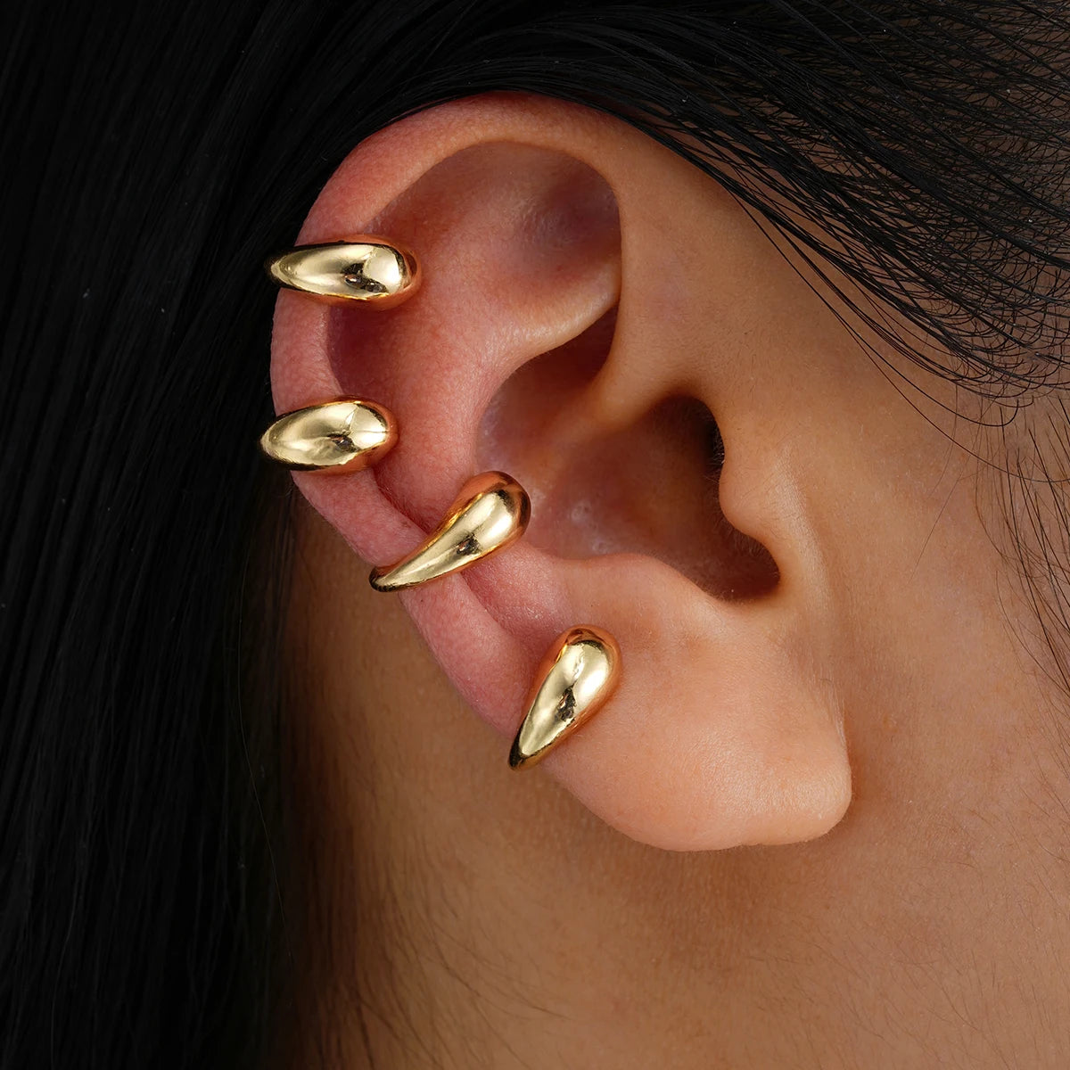 Exaggerated Wide Gold Clip-On Earrings for Women – Irregular Shape, Boho Style, Non-Piercing Metal Set