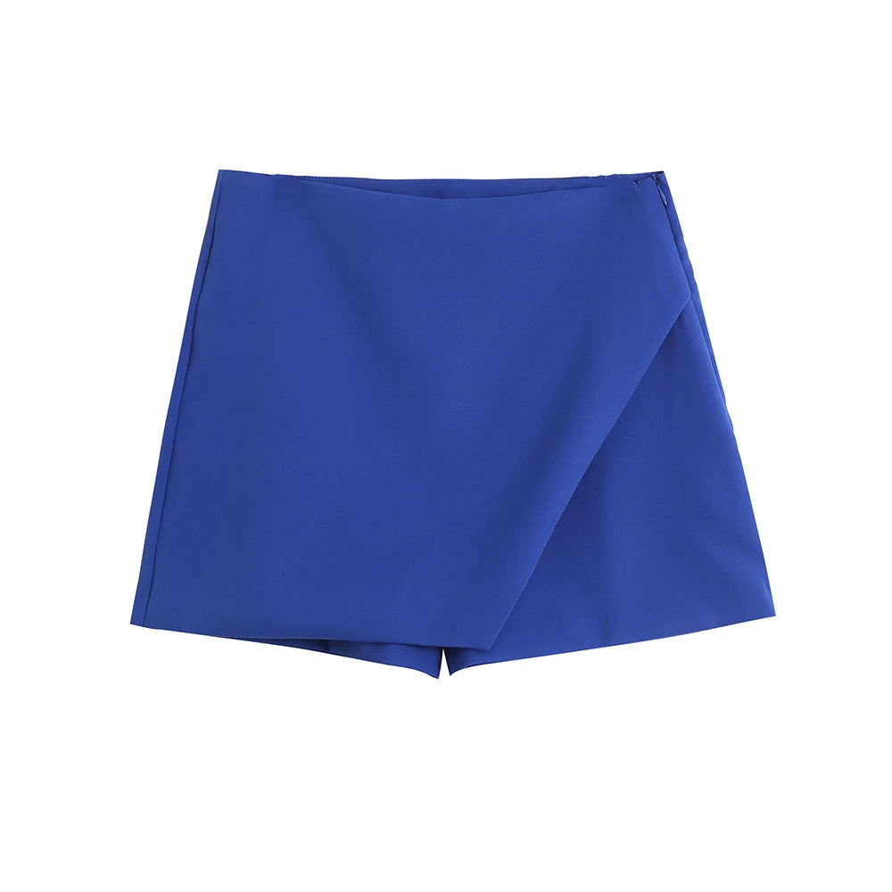 Women's Asymmetrical High Waist Skort – Vintage Zipper Shorts Skirt with Back Pockets