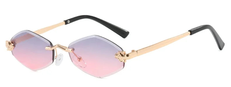 Luxury Rimless Polygon Sunglasses for Women – Vintage Brown Rhombus Gradient UV400 Eyewear