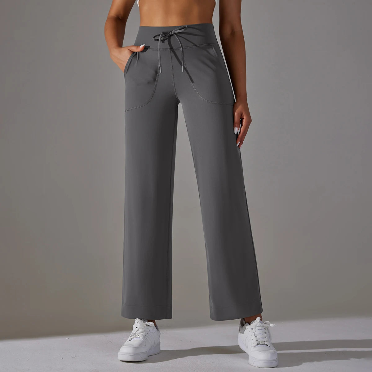 Flared Yoga Pants – High Waist Drawstring Fit with Side Pockets