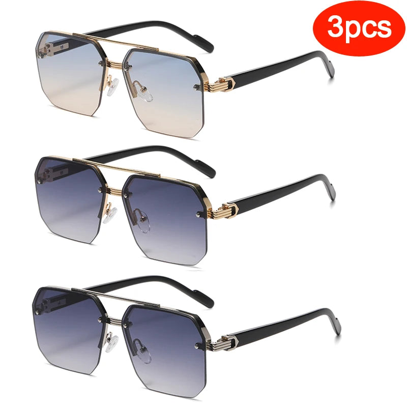 Oversized Retro Square Sunglasses – Double Bridge UV400 Gradient Shades