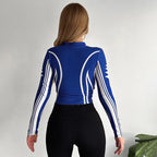 Racing Zipper Crop Top – Longsleeve mit Speed Print & Stretch Fit