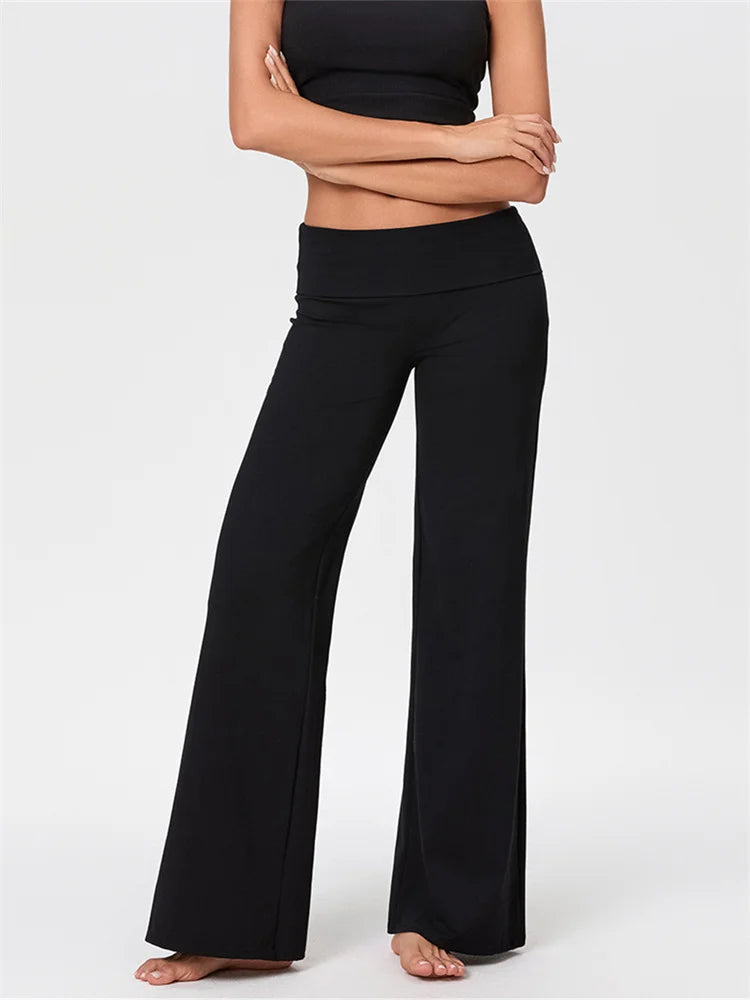High-Waist FlowFold Flare Pants – Comfy & Stylish Stretch Loungewear