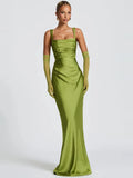 Satin Lace-Up Backless Maxi Dress – Sexy Halter Off-Shoulder Bodycon Gown