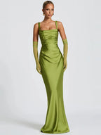 Satin Lace-Up Backless Maxi Dress – Sexy Halter Off-Shoulder Bodycon Gown