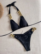 Luxury Chain-Link Bikini Set – Glamorous Halter Two-Piece Swimwear