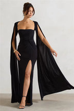 Elegant Long Cape Sleeve Maxi Dress