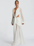 Deep V Backless Maxi Dress