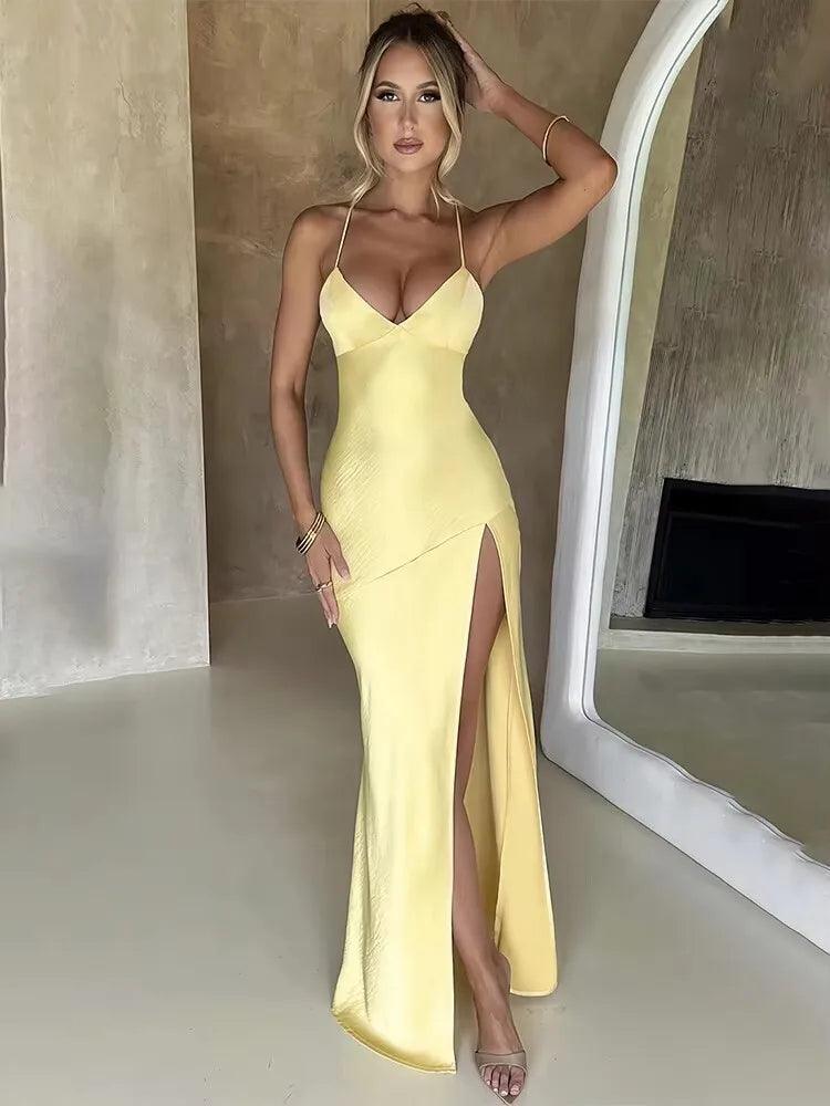 Elegant Satin Evening Dress – Backless Slim Fit with Side Slit