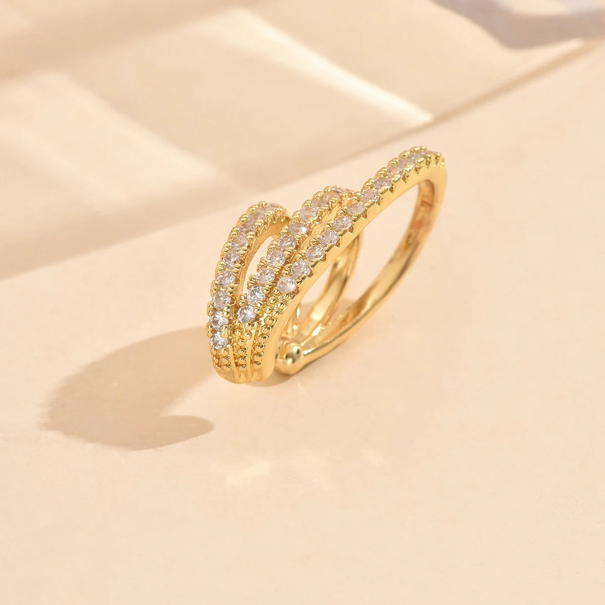 3pcs Gold Zircon Clip-On Earrings Set for Women – Non-Piercing Cuff Style, Trendy Geometric Design