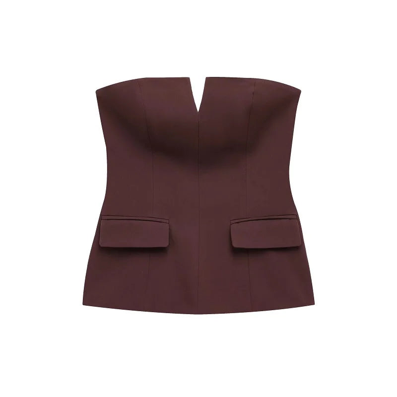 Top bez ramínek s korzetem – tvarovaný střih s výstřihem do V 