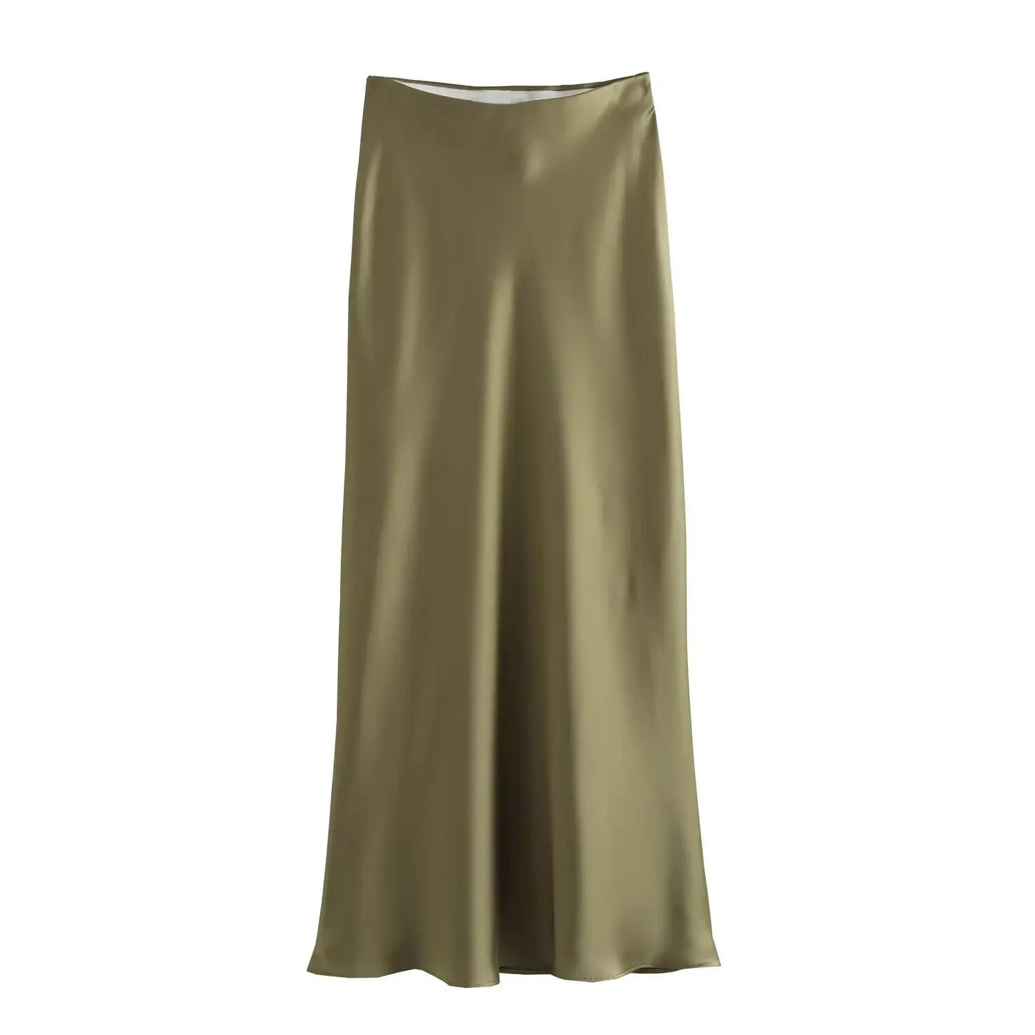 Elegant Satin High Waist Midi Skirt – Office Chic Summer Style for Women