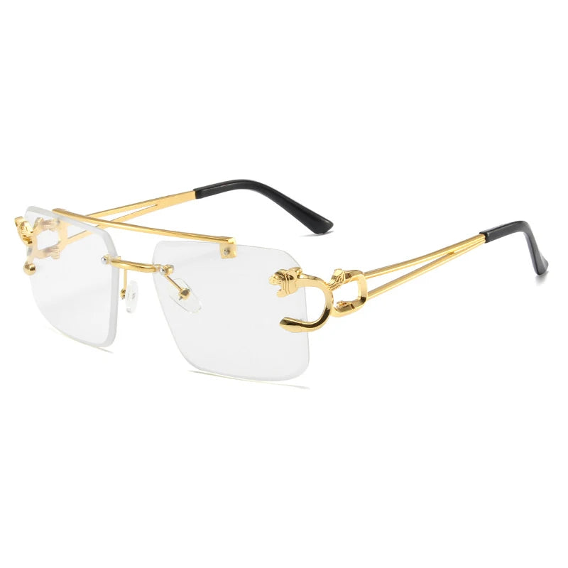 Leopard Rimless Square Sunglasses – UV400 Vintage Designer Eyewear