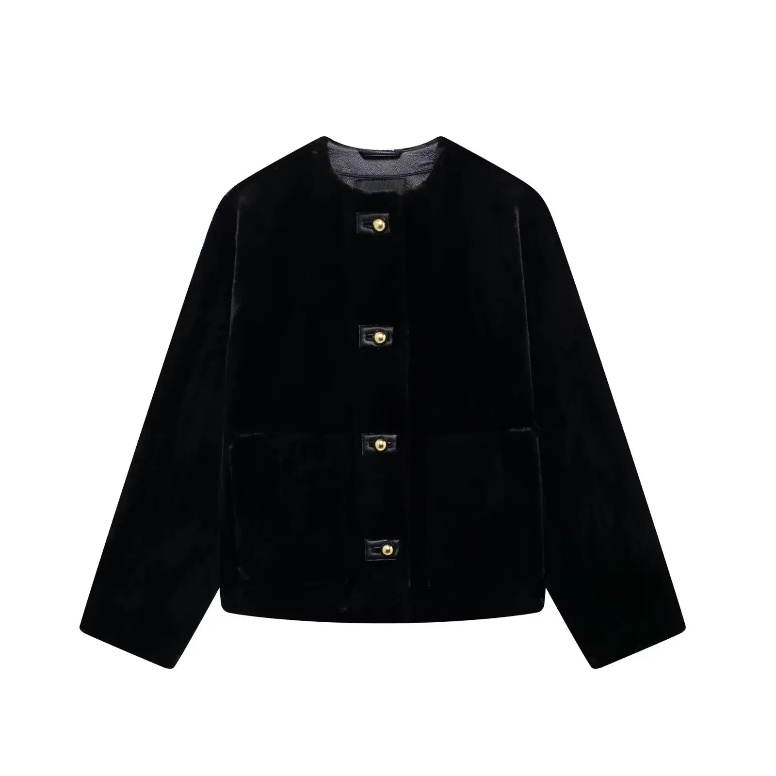 Manteau court en velours noir – Veste boutonnée automne et hiver