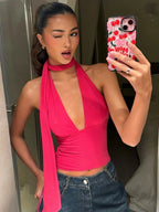 Plunge Scarf Tie Crop Top – Streetwear Summer Favorite