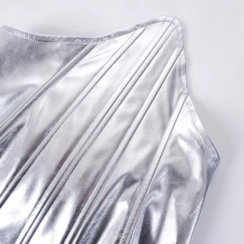 Metallic Corset Top – Strapless Y2K Slim Fit Bustier