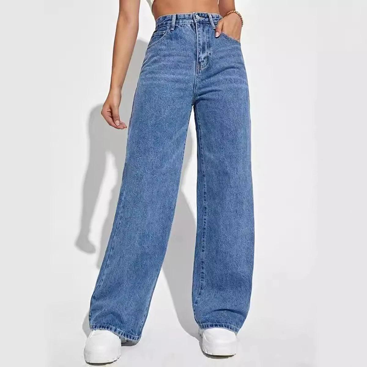 Wide-Leg High-Rise Denim Jeans – Vintage Fit with Modern Flair