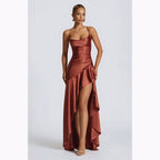 Strapless Asymmetrical Midi Dress – Sexy Backless Summer Dress with Empire Waist for Women