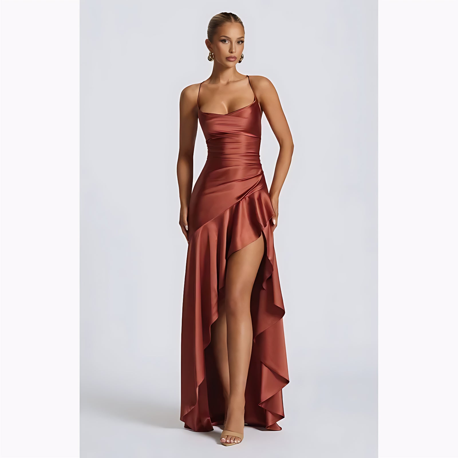 Strapless Asymmetrical Backless Midi Dress