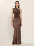 Satin One-Shoulder Backless Maxi Dress