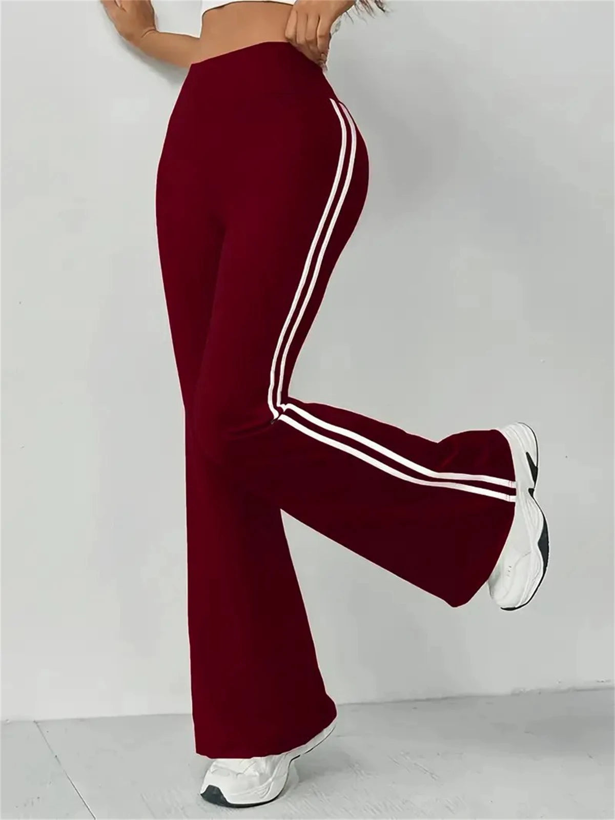 High-Waist Flared Pants – Sporty Side Stripe Streetwear