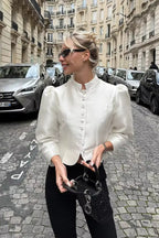 Strukturierte Satin-Schößchenbluse – Weiß