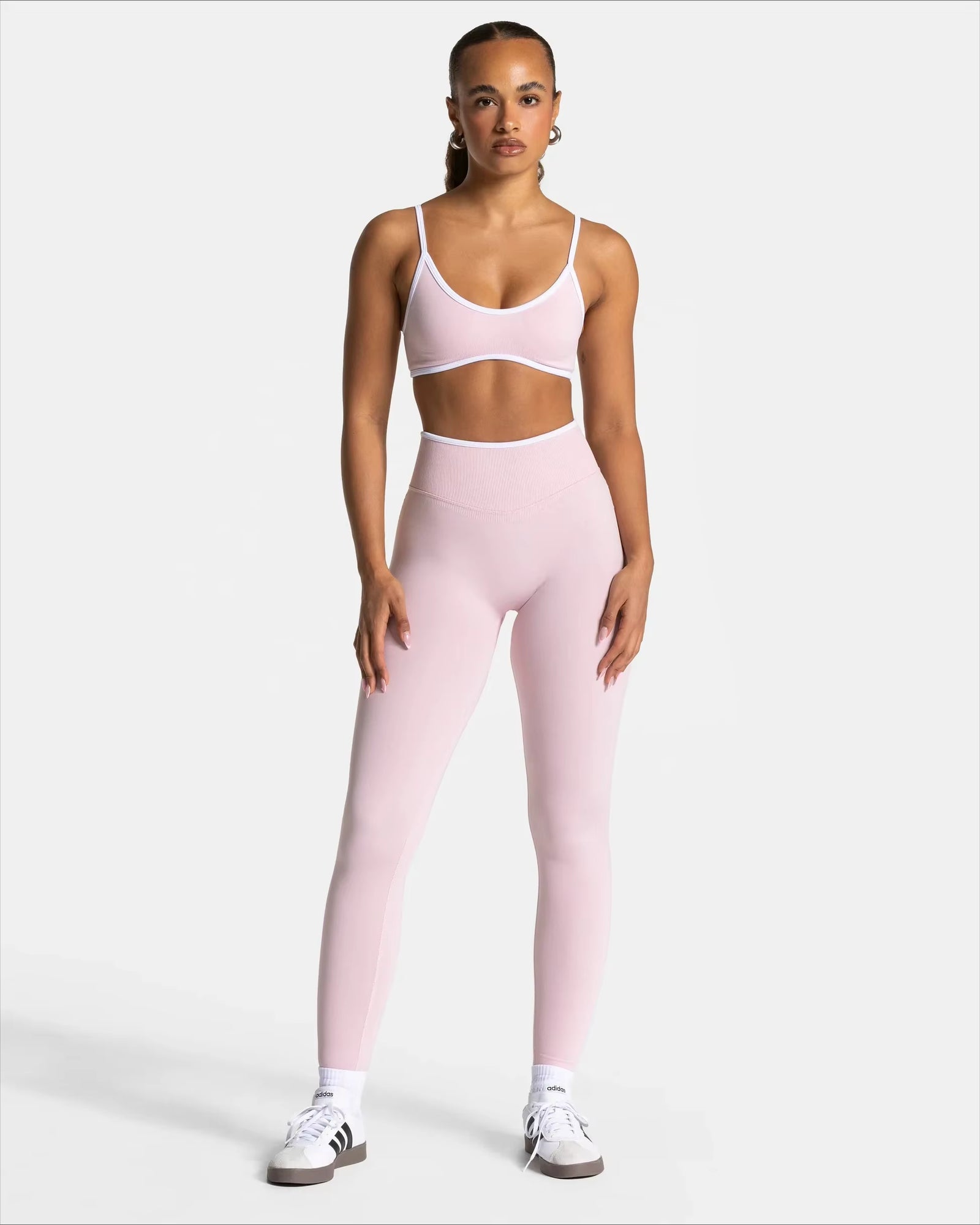 Leggings de sport taille haute sans coutures – Pantalon de yoga uni avec bordure blanche et effet gainant