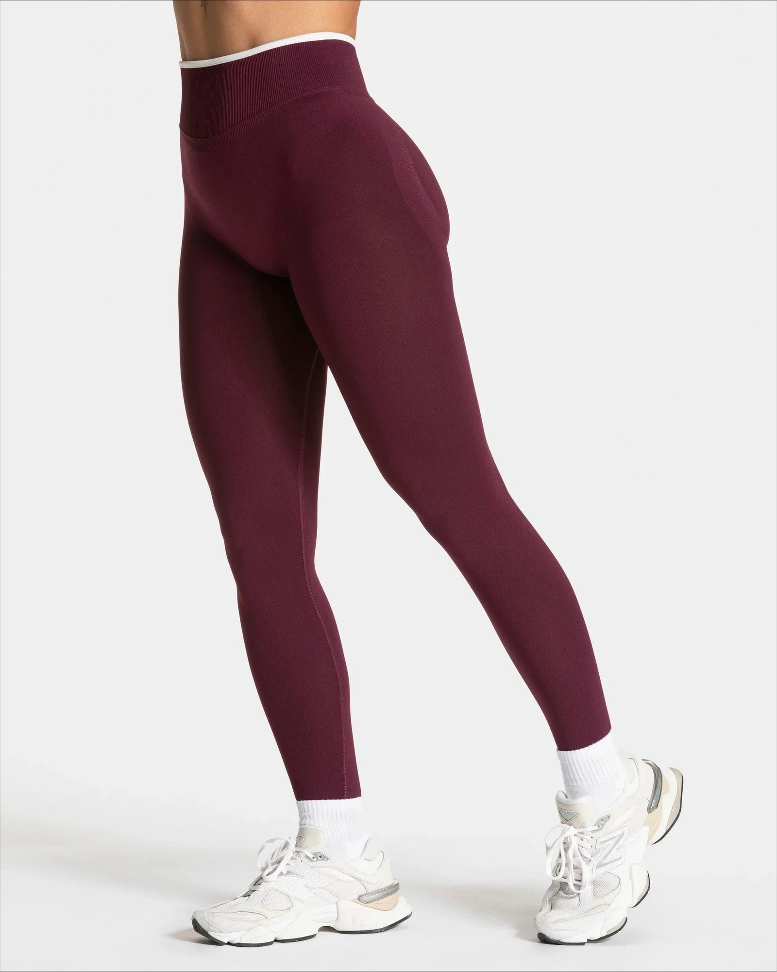 Leggings de sport taille haute sans coutures – Pantalon de yoga uni avec bordure blanche et effet gainant