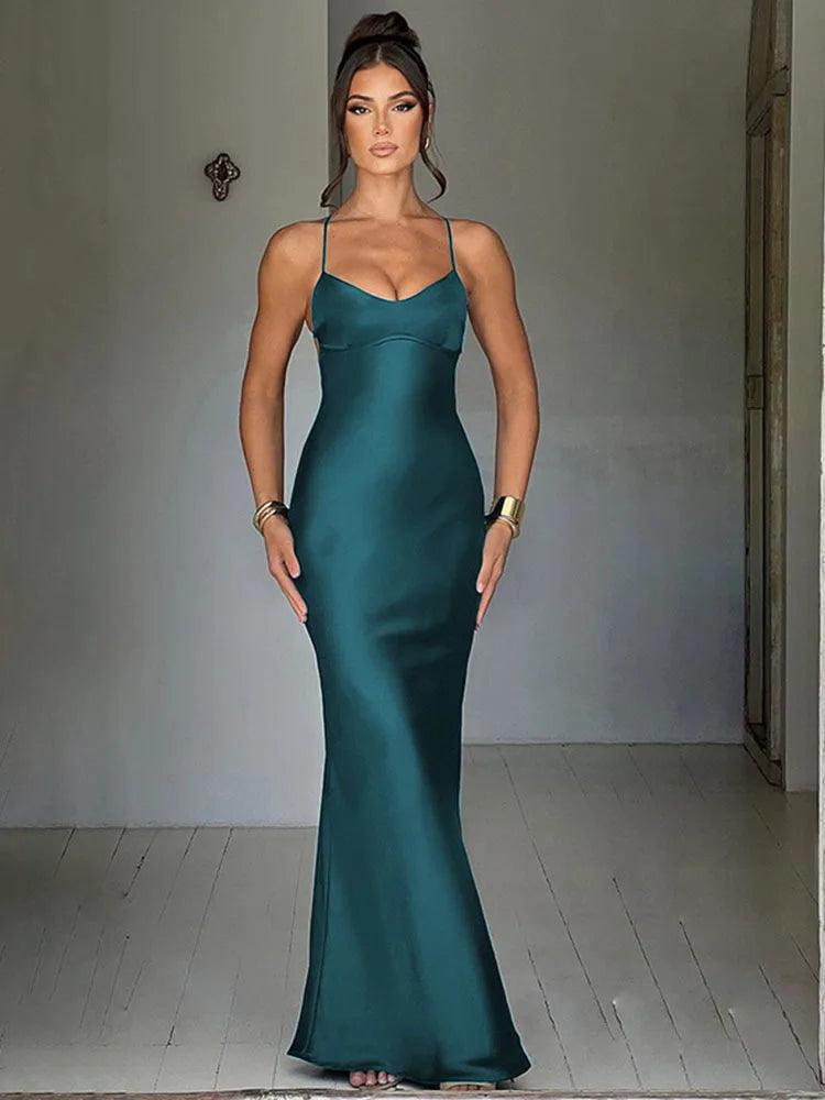 Elegant Satin Evening Dress – Backless Slim Fit with Side Slit