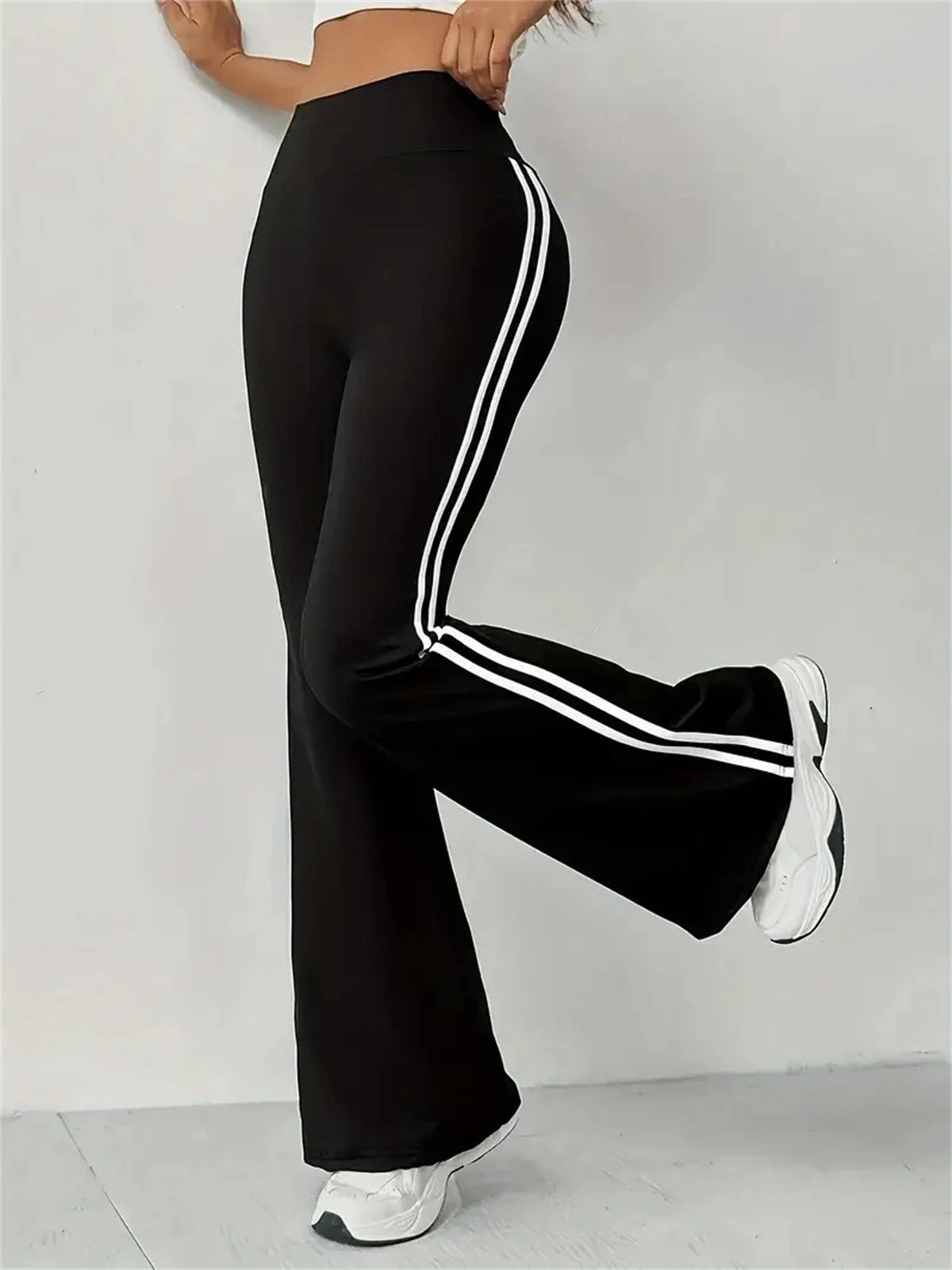 High-Waist Flared Pants – Sporty Side Stripe Streetwear
