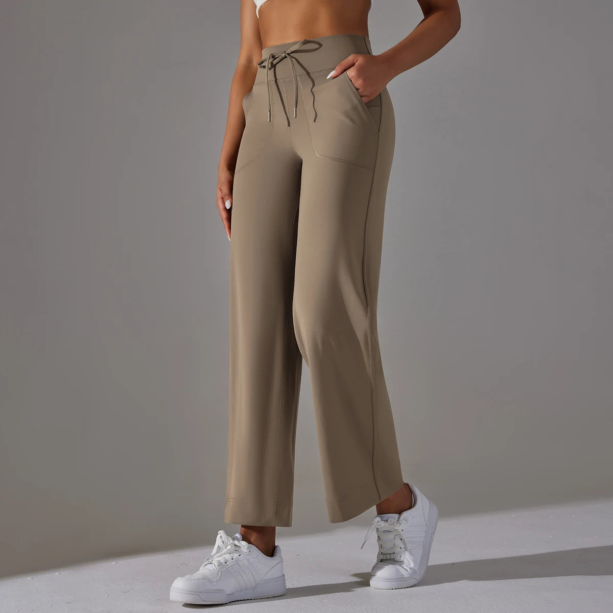 Flared Yoga Pants – High Waist Drawstring Fit with Side Pockets