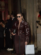 Taillierte Kunstleder-Reißverschlussjacke