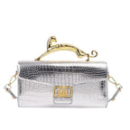 Croc-Embossed Luxe Bag with Golden Panther Handle