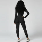 Sculpted Compression Zip-Up Jumpsuit -Black
