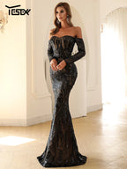 Off-Shoulder Sequin Maxi Dress