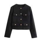 Women's Elegant Cropped Jacket – Long Sleeve Short Coat