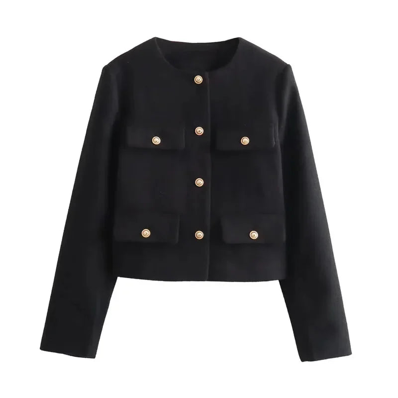 Women's Elegant Cropped Jacket – Long Sleeve Short Coat
