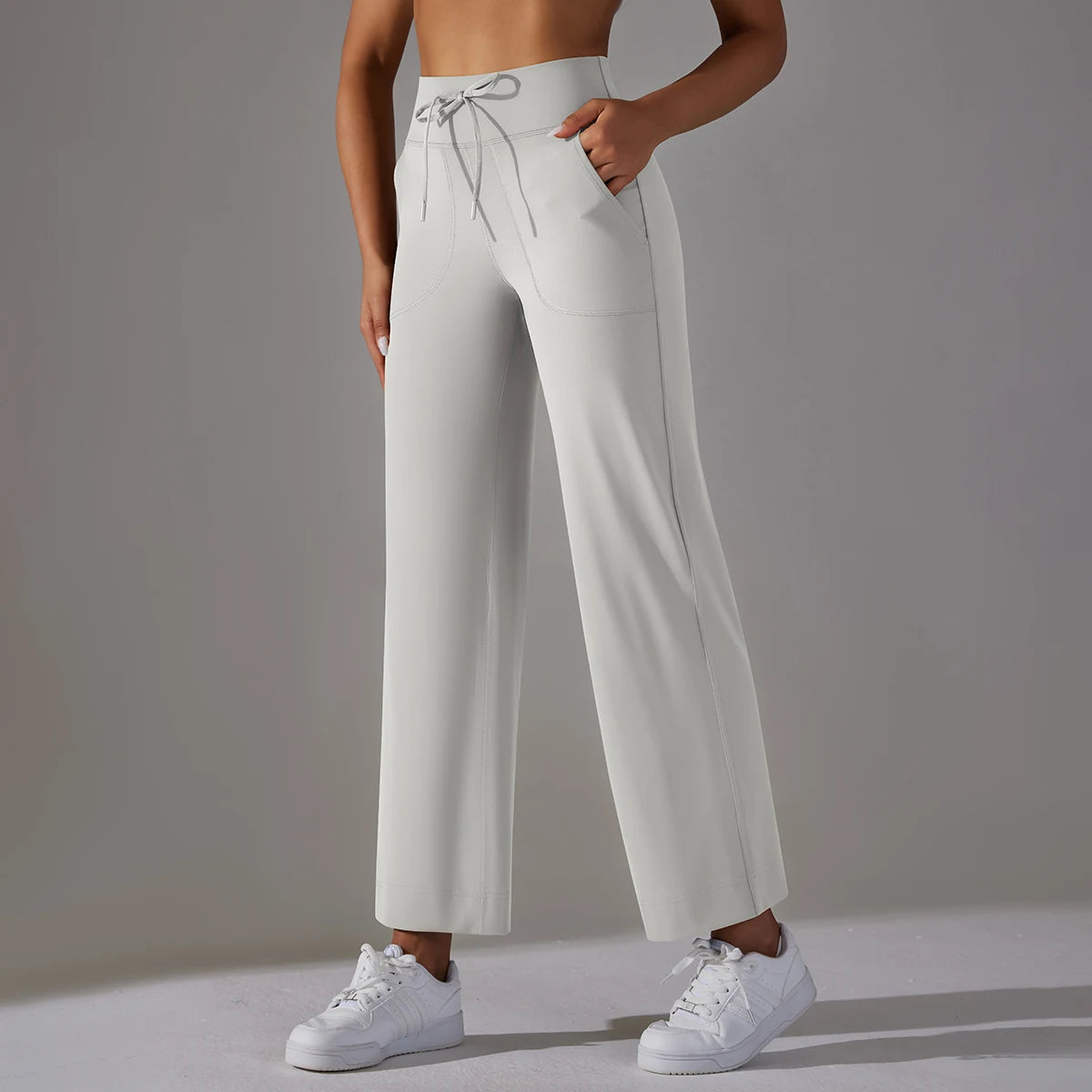Flared Yoga Pants – High Waist Drawstring Fit with Side Pockets